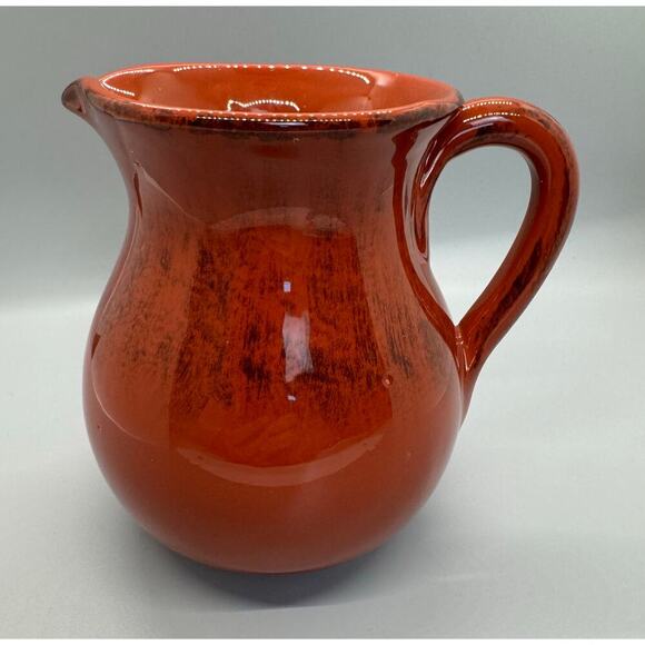 Vintage Small Orange & Brown Pitcher Glazed Clay Made in Italy 5 1/4" Pottery - Picture 1 of 9